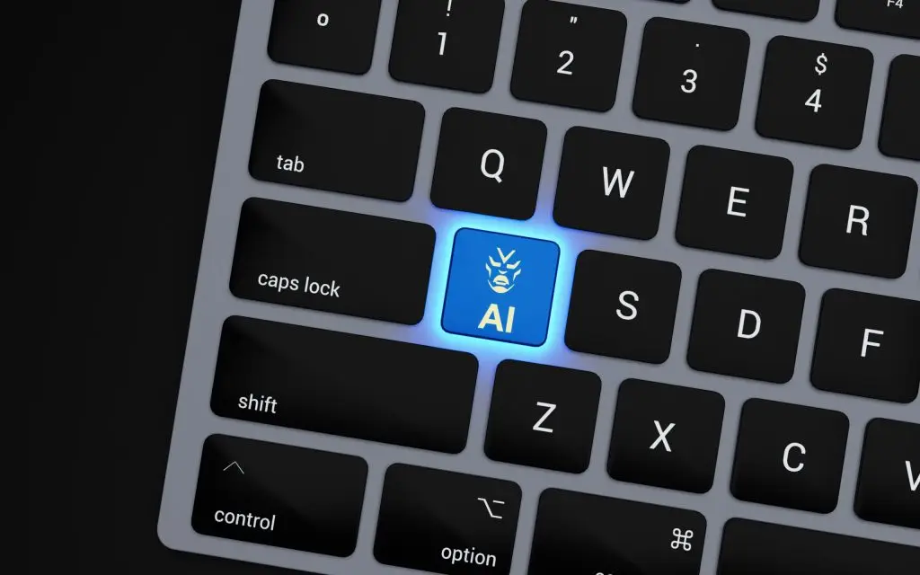 a-close-up-of-a-keyboard-with-a-blue-button
